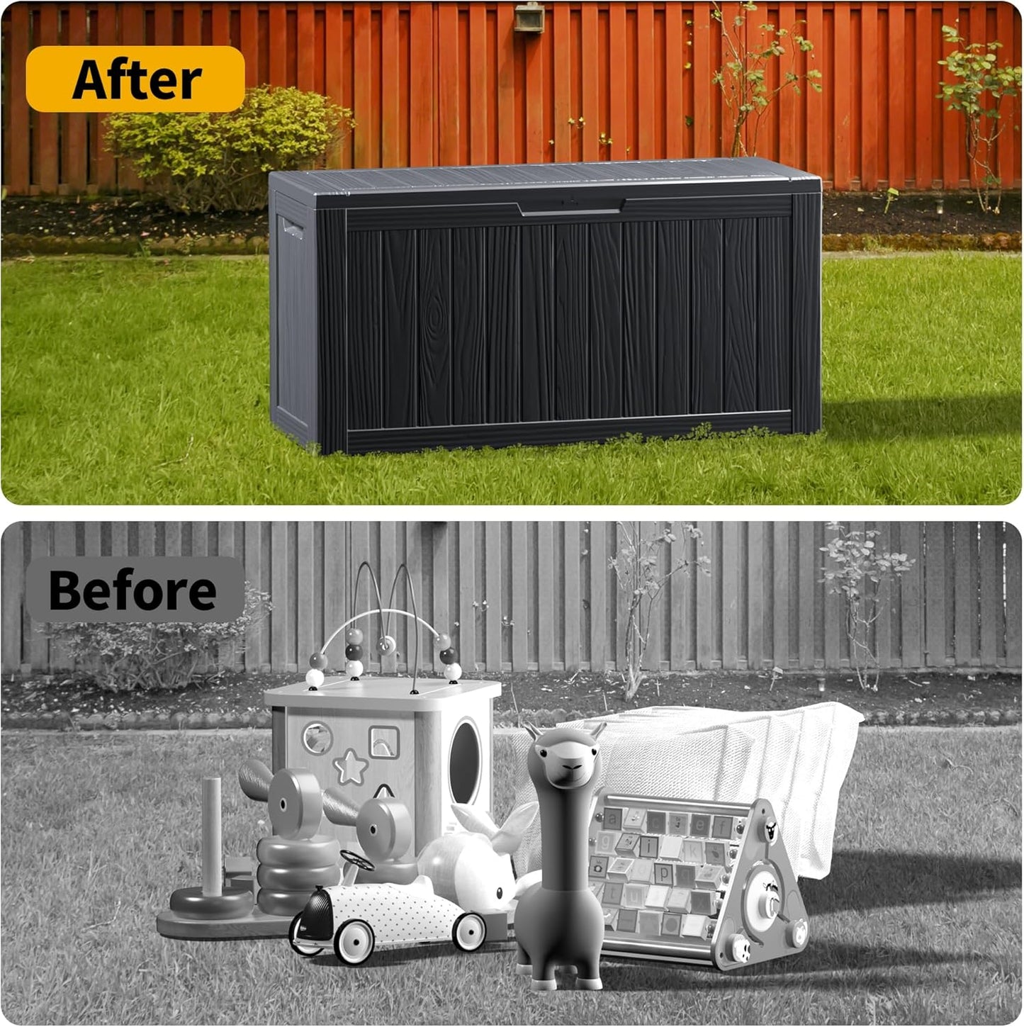 80 Gallon Outdoor Storage Box Waterproof Lockable Resin Deck Box Large, Patio Storage Bin for Pool Accessories Cushion Furniture, Garden Tools, UV-Resistant Outside Delivery Black