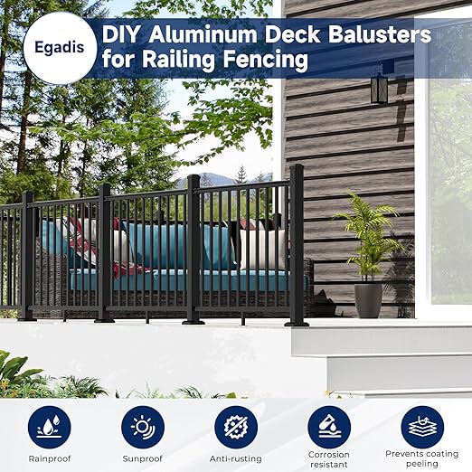 2.56 in. x 2.56 in. x 39 in. Aluminum Railing Post with Screws & Drill, Porch and Deck Railing Post, Black Textured Powder-Coat Finish Stair Post for Decks, Porches & Balconies (1x39 Post)