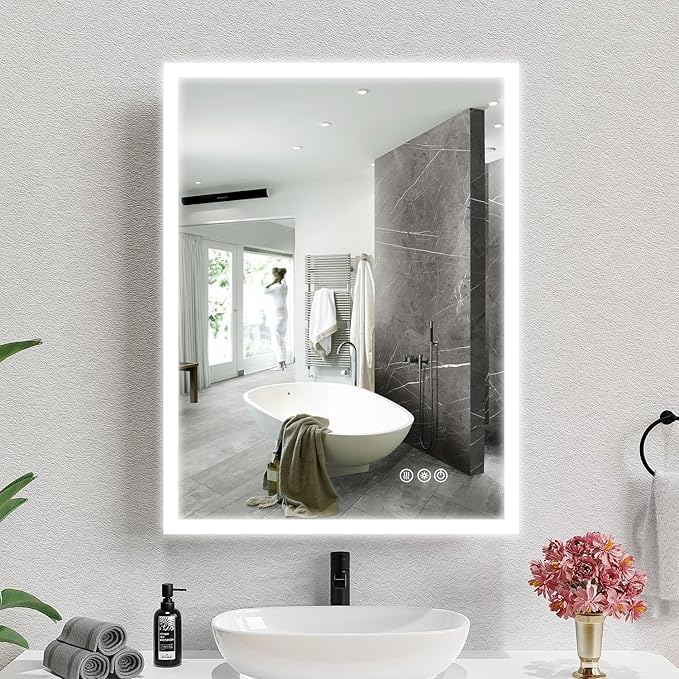 Medicine Cabinet with Lights, Bathroom LED Mirror Cabinet with Storage, Anti-Fog & 3 Color Lights, Recessed or Wall Mounted (24X32 in)