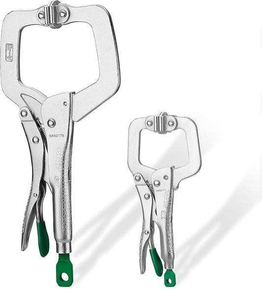 SK 2-Piece C-Clamp Locking Pliers Set with Swivel Pads, 6" & 11" Pliers, Premium CR-V Construction, Ergonomic Anti-slip Handle
