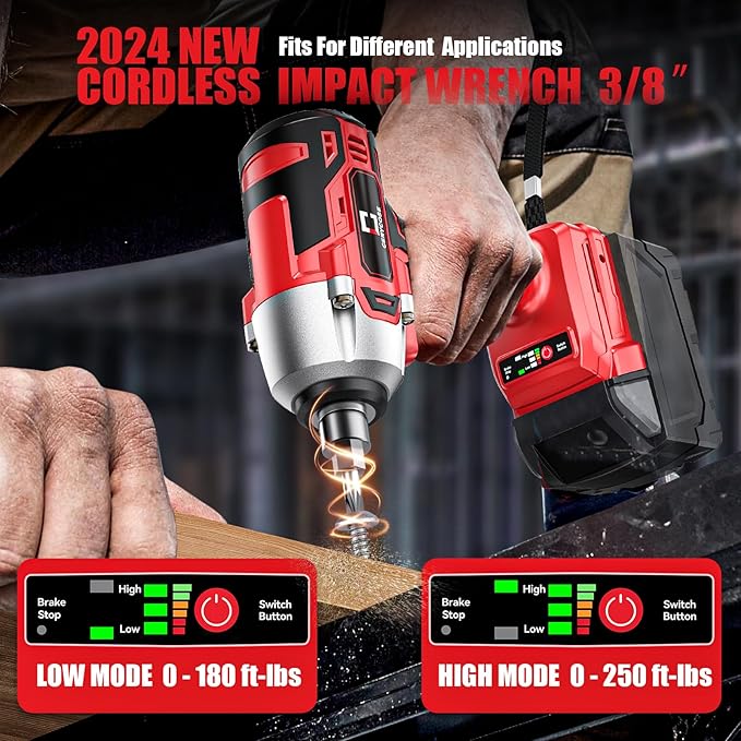 Cordless Impact Wrench for Mil-wau-kee 18V Battery 250FT-LBS 3/8 inch Compact Impact Gun Brushless Electric Includes LED Work Light - 2400RPM Light-Duty Impact Driver Wrench - No Battery