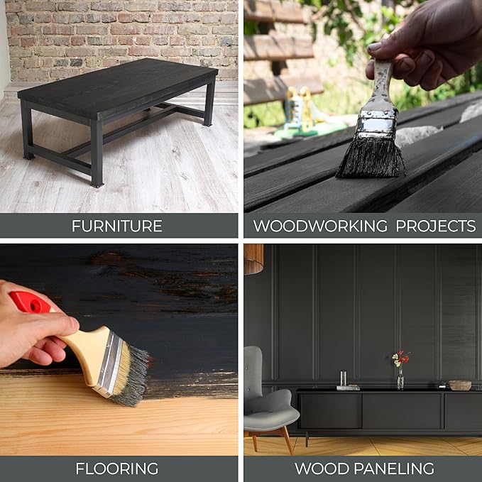 Littlefair's Wood Stain Water Based - 8.5oz/250ml - Indoor Furniture Stain - Light & Dark Finishes - Special Non Toxic & Eco Friendly Formula - Wood Stain for Crafts - Color: Black Black