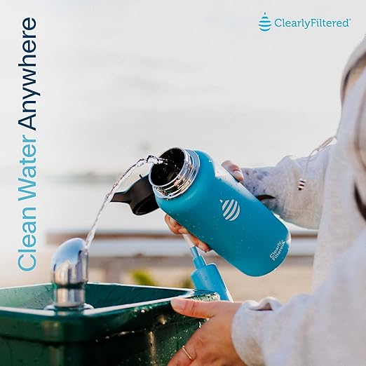 Clearly Filtered 32oz Water Bottle/Targets 220+ Contaminants/Double-Wall Insulated Stainless Steel Filtered Water Bottle BPA/BPS-Free Phthalate-Free Filters Fluoride Lead Chlorine (Black)