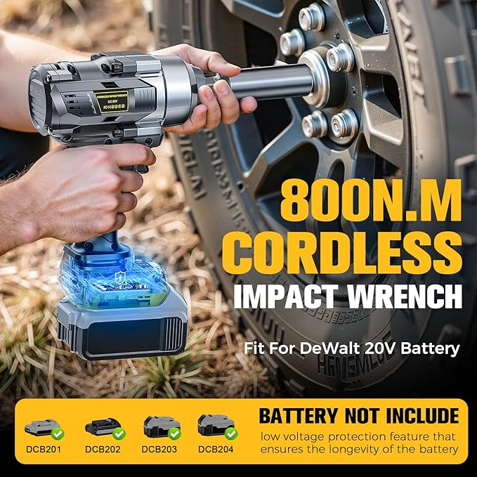 Cordless Impact Wrench Compatible with Dewalt 20V Max Battery, 3/8" 600Ft-lbs (800N·m), Brushless Electric Impact Driver, 2400 RPM, LED Light – Compact, Light-Duty, No Battery Included