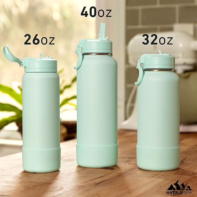 Hydrapeak 26oz Sport Insulated Water Bottle with Straw or Chug Lid, Leak & Spill Proof, Keeps Drinks Cold for 24 Hours, Hot for 12 Hours, Premium Stainless Steel Water Bottles (26oz, Sage)