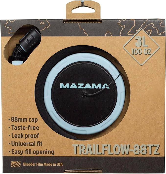 Trailflow-88TZ Hydration Bladder by Mazama Designs. Leakproof, Easy to Clean and Fill Water Reservoir BPA Free, Fits Most Hydration Backpacks. Great for Running Hiking Camping Cycling. (3L)