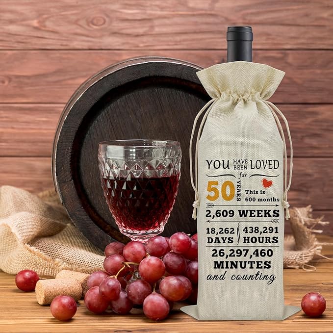 Sazuwu Happy 50th Birthday Gifts for Women Wine Bag 50 Year Old Birthday Gifts for Men Wine Bottle Storage Bag Funny Turning 50 Gifts Born in 1974 Gifts Wine Accessories Gifts for Wine Lovers