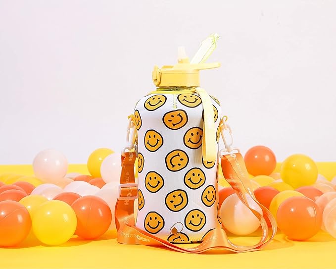 H2O Capsule 2.2L Half Gallon Water Bottle with Storage Sleeve and Covered Straw Lid – BPA Free Large Reusable Drink Container with Handle - Big Sports Jug, 2.2 Liter (74 Ounce)