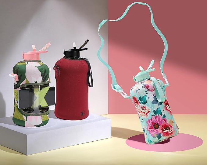 H2O Capsule 2.2L Half Gallon Water Bottle with Storage Sleeve and Covered Straw Lid – BPA Free Large Reusable Drink Container with Handle - Big Sports Jug, 2.2 Liter (74 Ounce)