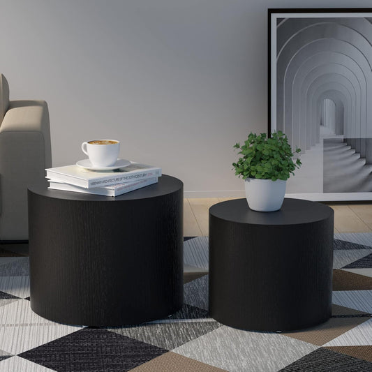 18.9”Round Nesting Coffee Table Set of 2,Wooden Circle Coffee and End Tables,Durable Accent Furniture,Modern Space-Saving Design for Small Living Rooms,Offices,No Assembling Needed,Black