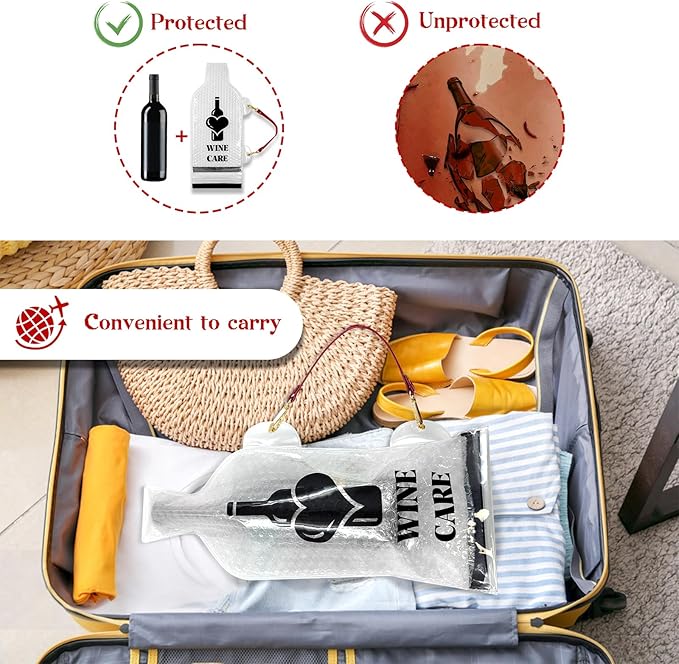 Daily Treasures 4 Set (12 pcs) Upgrade Reusable Wine Bags for Travel with Imitation Leather Handle, Carry Convient, Wine Bottle Protector for Airline Triple Luggage Leak-proof Safety Impact Resist