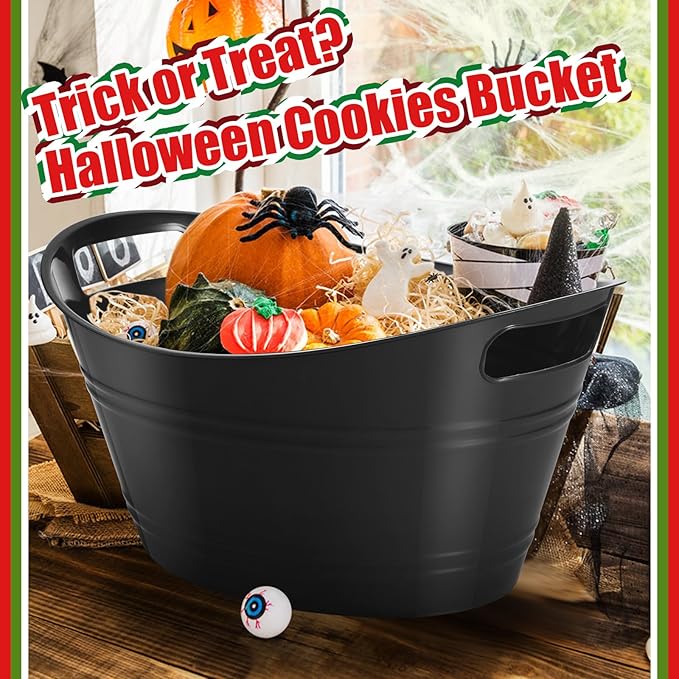 Norme 24 Pcs Oval Storage Tub with Handles, 4.5L Plastic Ice Bucket Wine Beer Champagne Bottle Drink Cooler Tub for Parties Beverage, Storage Basket (Black)