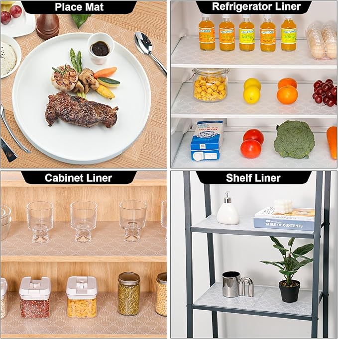 Cooyes Shelf Liner Drawer Liners, Shelf Liners for Kitchen Cabinets, Non Adhesive Cabinet Liner, EVA Waterproof Oil-Proof Non-Slip Refrigerator Liners for Shelves (Transparent, 24 Inches x 20 FT)