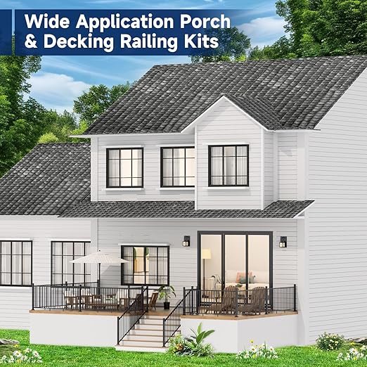 4 Pack Aluminum Deck Railing Bracket Connector with Level Foot & Drill, Fixed Railing Bracket, Black Textured Powder-Coat Finish Railing System (Level Bracket)