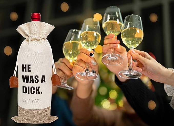 Funny Divorce Gifts Wine Bag, Divorce Gifts for Women, Wine Champagne Bottle Gift Bag, Cotton Linen Wine Gift Bag With Drawstring, New Beginning Gifts Break Up Gifts for Divorce Party-12