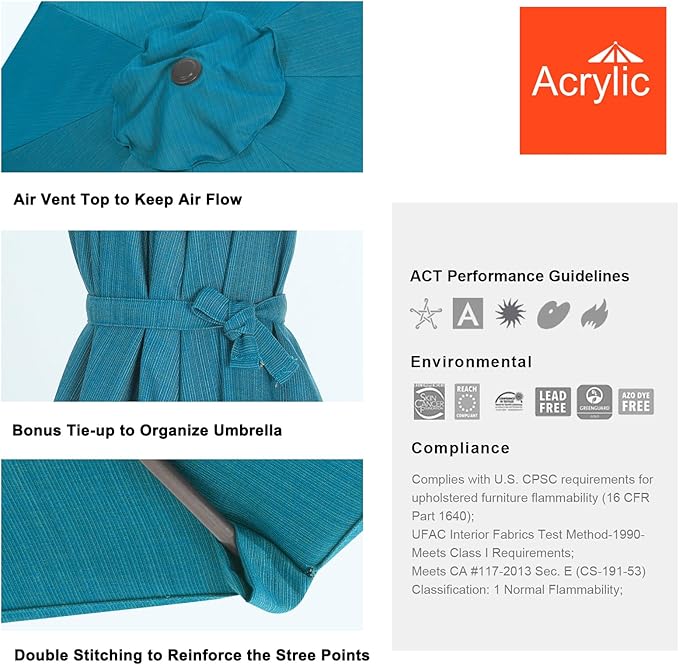 MASTERCANOPY 10-Year-Non-Fading 9FT Patio Umbrella Replacement Canopy-Forest Green Canopy Only