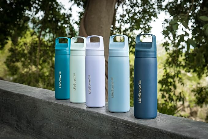 LifeStraw Go Series – Double Wall BPA-Free Vacuum Insulated 18 oz Stainless Steel Water Filter Bottle for travel and everyday use; Provence Purple