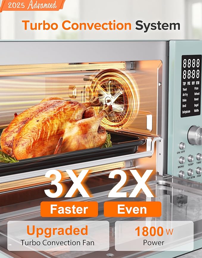 Nuwave Bravo Pro Smart Air Fryer Toaster Oven Combo, Airfryer Convection Oven Countertop, 12-in-1 Functions with Quicker & Even Crisp Technology, 1800W, 50-450°F, PFAS-Free, 21QT, Mint