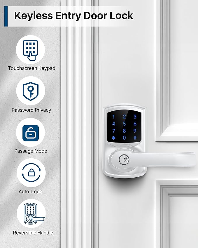 HIDALIFE Keyless Entry Door Lock with Keypad and Handle for Front Doors, Touchscreen, Anti-peep Password, Auto-Locking, Satin Chrome