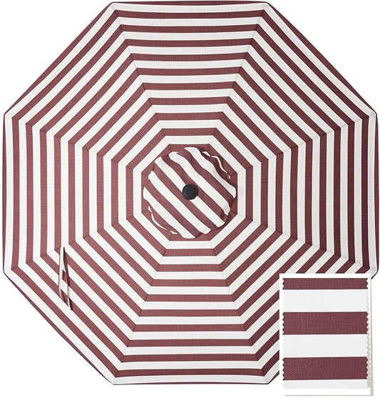 MASTERCANOPY 5-Year-Non-Fading Olefin 9FT Patio Umbrella Replacement Canopy-Burgundy&White Canopy Only