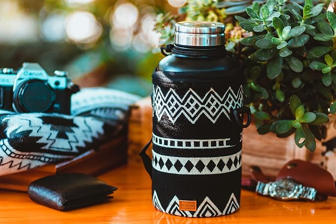 Off the Grid Water Bottle Holder w/Strap | Bottle Sleeve Carrier for Walking, Backpacking | Hydro and Iron Flask Sling Bag | Bottle Protector for Beer Water Coffee Wine | (32 oz, Obsidian Black)