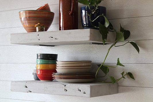 Urban Legacy Reclaimed Barn Joist Deep Floating Shelves | Deep Shelves with Low Profile Shelf Bracket with High Weight Capacity, Set of 2 (36" x 11" x 2.5", Rustic Gray)