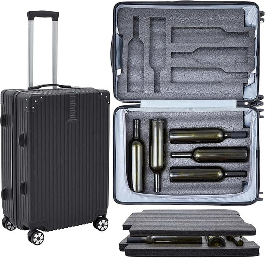 Wine Suitcase Airplane Wine Carrier Luggage Hold 10 Standard 750ml Size Bottle Universal Wheeled Wine Travel Case with Removable Foam Insert for Wine Lover Professional Gift (Classic,24")