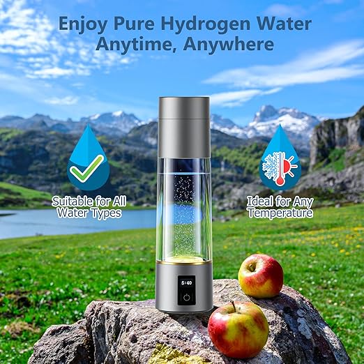 Hydrogen Water Bottle Generator, Generates Real 2100PPB to 6000PPB Hydrogenated Hydrogen Water Bottle, SPE & PEM Rechargeable Portable Hydrogen Water Ionizer, Hydrogen Water Machine with OLED Display