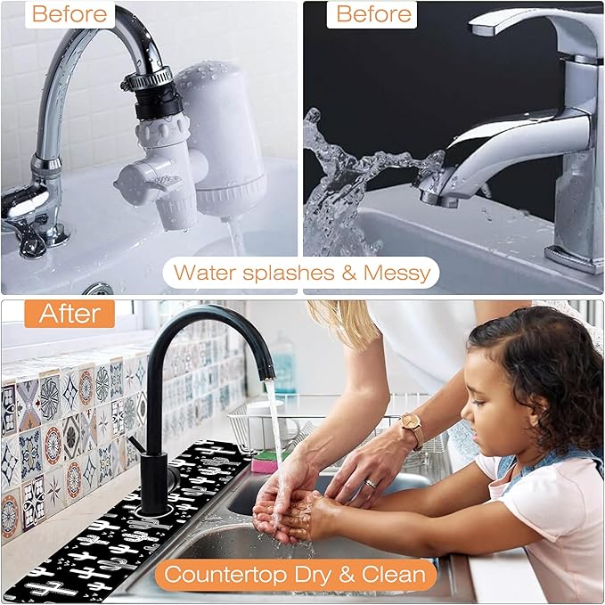 Kitchen Faucet Mat Fun Western Cactus Kitchen Sink Splash Guard Faucet Mat,1 PC Splash Guard Behind Faucet Drip Catcher for Kitchen,Sink Mat,Dish Drying Mat,Bathroom Faucet Mat 23.5"X5.5"