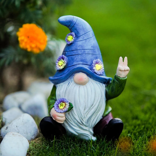 Peace Gnome Decorations for Yard/Lawn – Weatherproof Garden Statue – Fun Spring Summer Charming Gnomes Gifts for Women (Blue Peace Gnome)