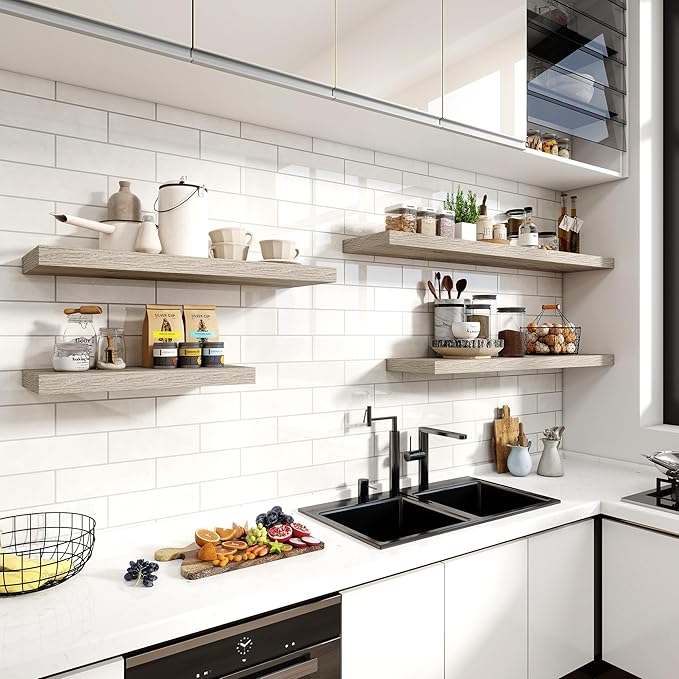 55 Inch Floating Shelves, 11.6 Inch Deep Floating Shelves for Wall, Floating Shelf with Invisible Brackets, Deep Shelves for Bathroom, Bedroom, Living Room, 1 Pack, Grey