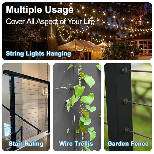 250 Ft Black Wire Rope with Cutter, 1/8" T316 Stainless Steel Aircraft Cable for Deck Railing, 7x7 Strands Marine Grade Cable for Indoor Outdoor Stair Railing Fencing, Cable Railing Kit, RG10