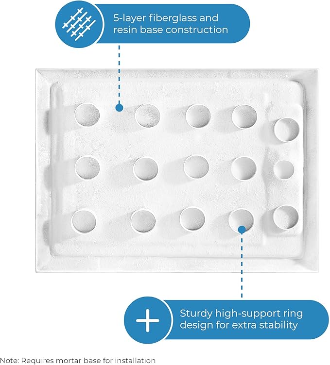 OVE Decors 48-in W x 34-in D Shower Base Pan Rectangle, Hidden Side Drain, White Acrylic, Reversible Design