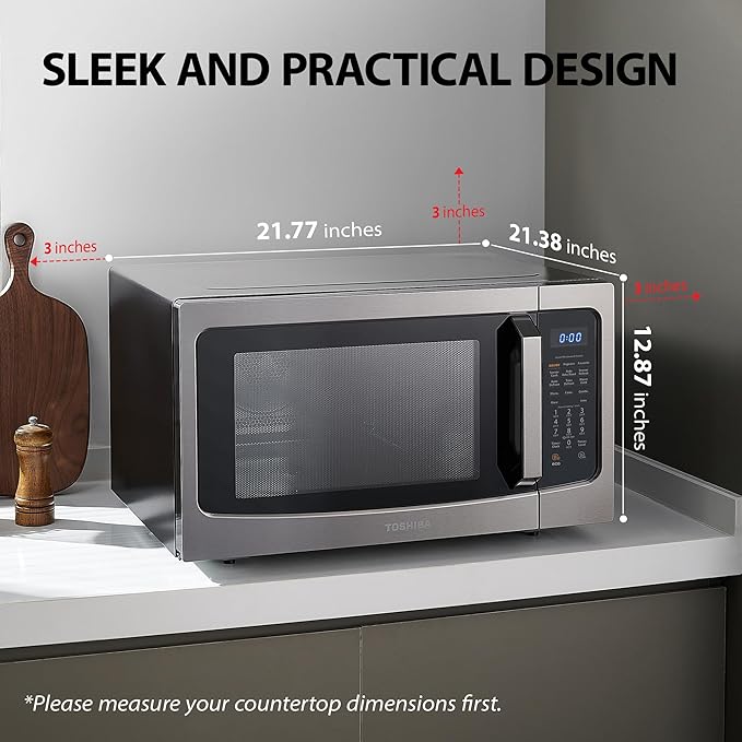 Toshiba Air Fryer Combo 4-in-1 Countertop Microwave Oven, Smart Sensor, Convection, Mute Function, Position Memory 13.6" Turntable, 1.5 Cu Ft, 1000W, Black, ML-EC42P(BS)