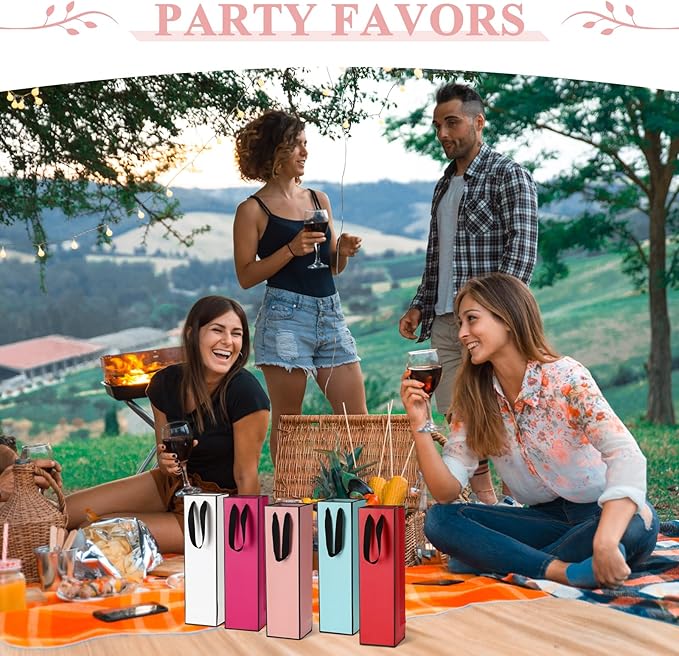 Fumete 50 Pack Wine Bottle Gift Bags Paper Wine Gift Bags Bulk 13.8x3.7x3.5 Wine Bags with Handles Appreciation Gifting Bags for Christmas Wedding Anniversary Birthday Party(Multicolor)