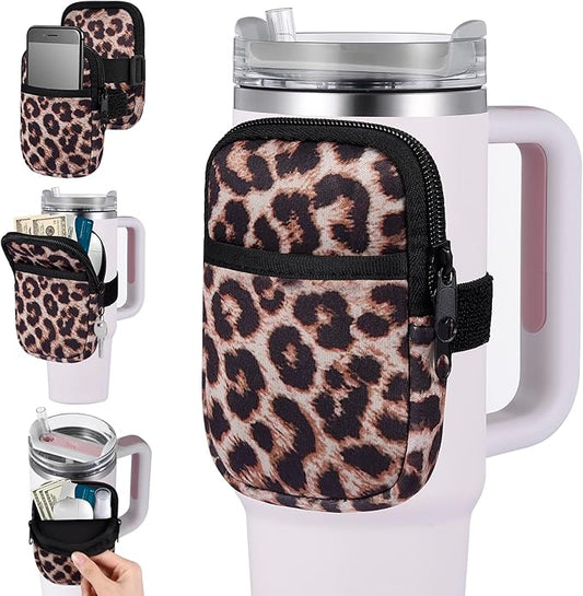 Water Cup Bottle Pouch Compatible for Stanley Tumbler Quencher Adventure 40oz & Stanley IceFlow 20/30 oz, Gym Running Water Bottle Fanny Pack Bag Accessories Handheld Caddy for Women Men