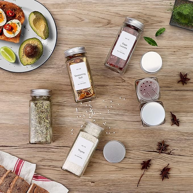 Spice Drawer Organizer with 18 Spice Jars,216 Labels,50 Non-slip Rubber, Bamboo 4 Tier Seasoning Rack Tray Insert for Kitchen Drawers,Cabinets,Countertop,9" Wide x 15.8" Deep