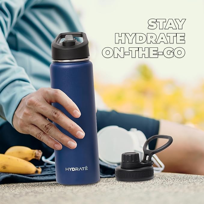 HYDRATE Insulated Stainless Steel Water Bottle - Large Reusable Flask with Leak-Proof Design and Convenient Handle - Double Vacuum Insulation for School, Work, or Adventure