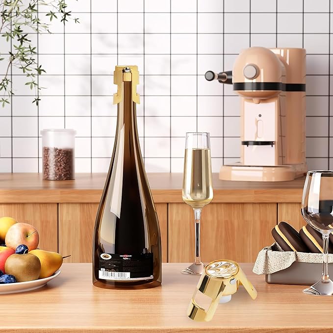 LIZIMANDU Champagne Stopper, Stainless Steel Bottle Plug Sealer for Sparkling Wine, Superior Leak,keeps Wine, Champagne, Prosecco, Cava, and Sparkling Wine fresh longer(1-Gold Splash Ink)