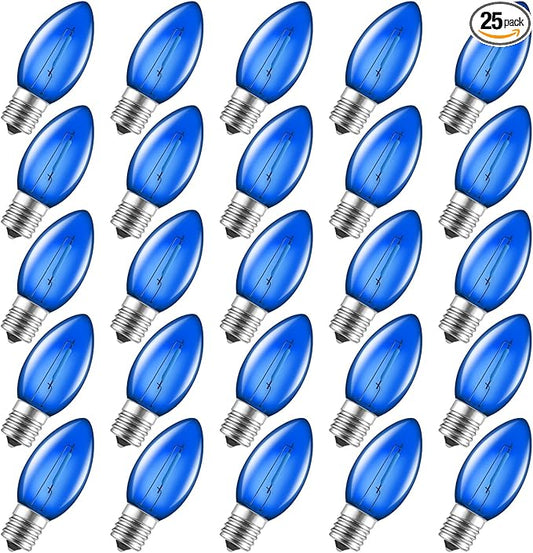 Brightown 25 Pack C9 LED Christmas Light Bulbs, Blue Plastic C9 Shatterproof LED Bulbs Replacement for Christmas String Lights, E17 Intermediate Base, Commercial Dimmable Holiday Bulbs