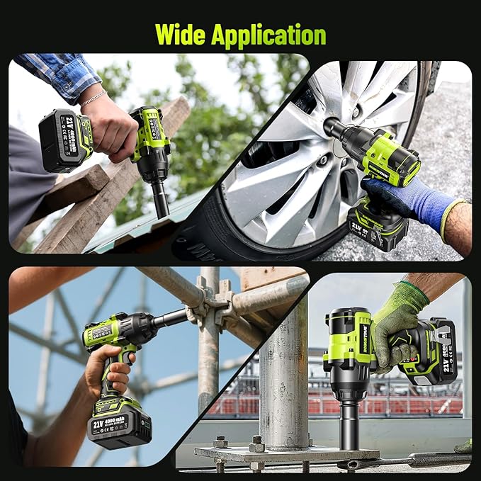 1400N.m (1032ft-lbs) Cordless Impact Wrench, 1/2 High Torque Brushless Impact Gun, 2400RPM Power, 2 x 4.0Ah Batteries, Fast Charger, Impact Wrench for Heavy Duty Truck RV Mower