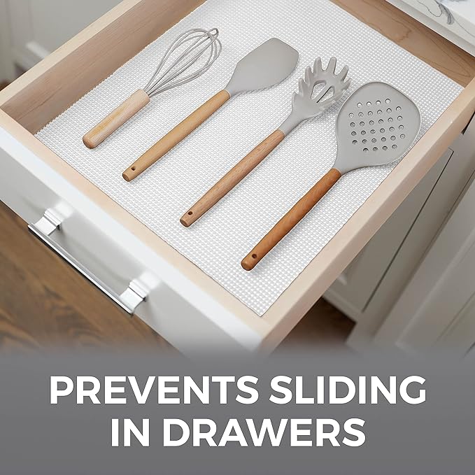 HOME GENIE Drawer Shelf and Cabinet Liner, Durable with Strong Grip, 17.5 Inch x 10 FT, Non Adhesive Liners Protect Kitchen Cabinets and Cupboard, Bathroom Drawers and Shelves, Desks, Pure White