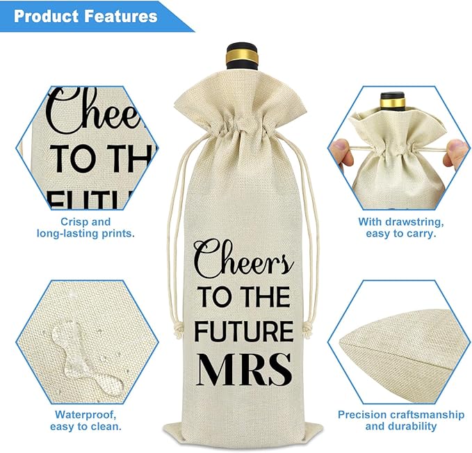 Future Mrs Gifts Engagement Gifts for Her Fiancee Gift Wine Bag Bride to Be Gifts Bridal Shower Gift Bachelorette Wedding Gift for Friend Sister Bestie Girlfriend Reusable Wine Bottle Bag Cover