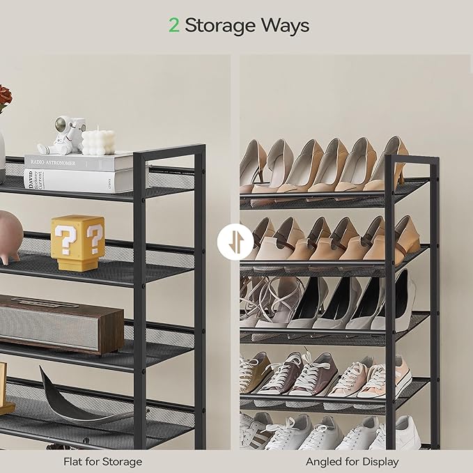 Shoe Rack, Long Shoe Organizer,Max Holds 75 Pairs,12 Tier Metal Shoe Storage Shelf,6-Tier Stackable Shoes Organizer for Garage, Entryway,Black