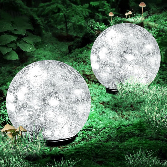 Garden Solar Ball Lights Outdoor Waterproof, 30 LED Cracked Glass Globe Solar Power Ground Lights for Path Yard Patio Lawn, Christmas Decoration Landscape White(2 Pack 3.9'')