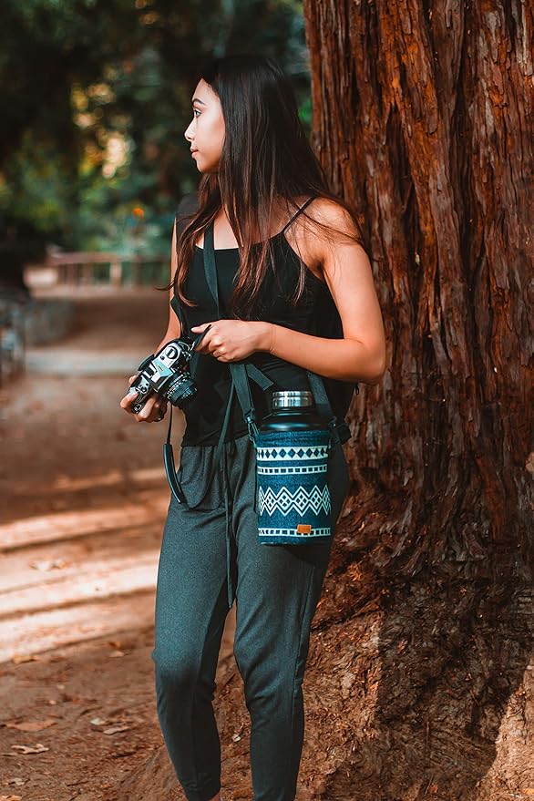 Water Bottle Holder w/ Strap | Bottle Sleeve Carrier for Walking, Backpacking | Hydro and Iron Flask Sling Bag | Bottle Protector for Beer Water Coffee Wine | Camping Accessories (40 oz, Laguna Blue)