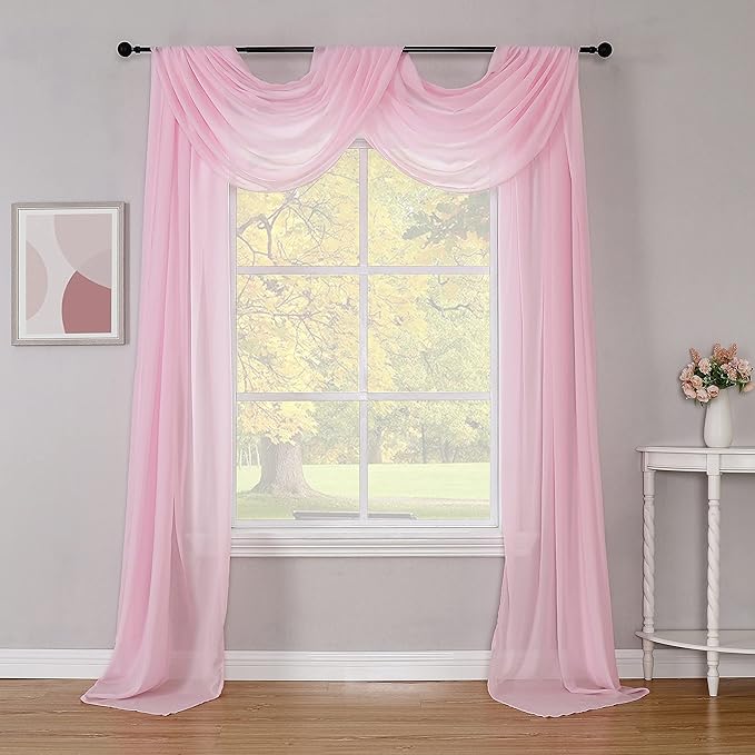 Fragrantex Pink Sheer Scarf Curtain for Canopy Bed Lightweight Soft Chiffon Fabric Decorative Scarf Swage Valance for Window Kids Room Wedding Party Arch 52" Wx256 L 7 Yards,1 Panel,Blush