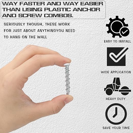 Blulu 100 Pcs Drywall Anchors 1/4 x 1-1/2 Inch White Pan Head Alloy Steel Light Wall Anchors Heavy Duty Self Drilling Screws for Drywall, Wood and Other Masonry Materials