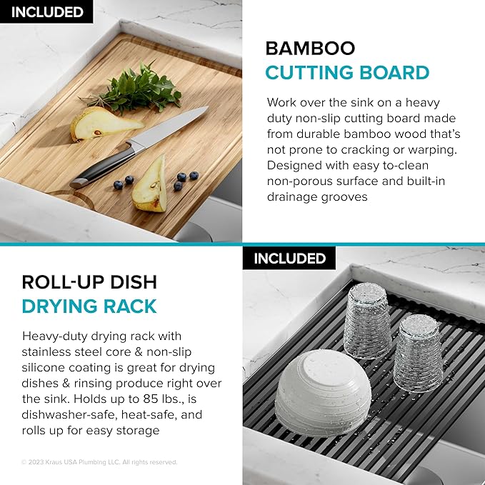 KRAUS KWU110-27 Kore Workstation 27-inch Undermount 16 Gauge Single Bowl Stainless Steel Kitchen Sink with Integrated Ledge and Accessories (Pack of 5)