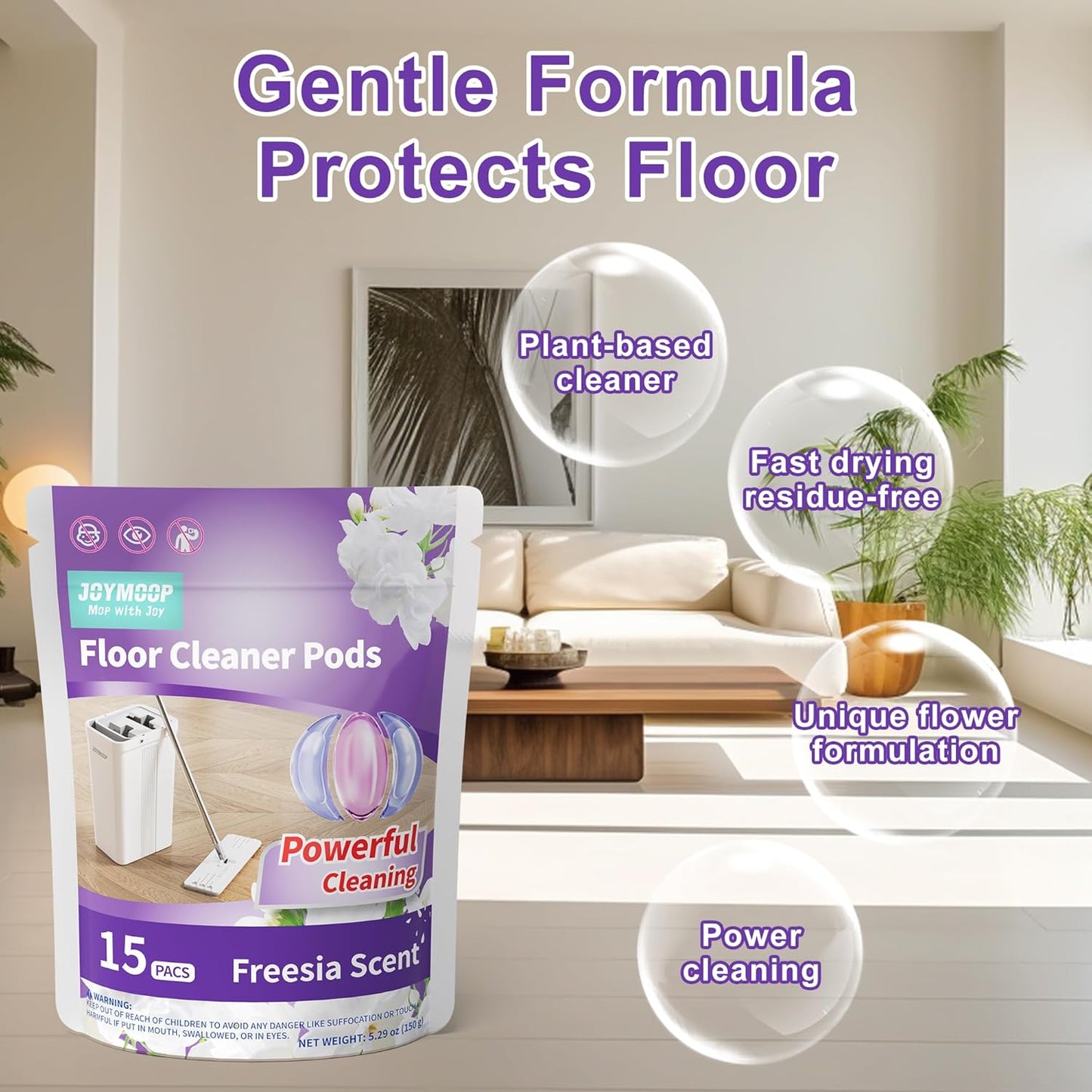 JOYMOOP Floor Cleaner for Mopping, 45 PCS Mopping Solution, Hardwood Floor Cleaner, Works Perfectly with Mop Bucket